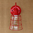 Country Wall Lamp American Red Glass Wrought Iron Vintage - 4