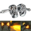 Motorcycle Skull 12V Turn Signal Indicator Amber Light Silver 4 LED