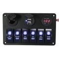 Socket Panel LED Rocker Switch Voltmeter USB Charger Cigarette 6 Gang Car Marine Boat