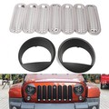 2Pcs Jeep Wrangler JK Headlight Grill Inserts 7pcs Trim Mesh Bezels