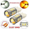 Dual Color LED White Amber SMD Pair Bulb Resistors Turn Signal Light Lamp