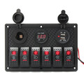 12V 24V LED Switch 6 Gang Rocker Voltmeter Power Charger Dual USB Socket