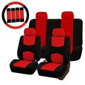 Red Black Full Protector Pad Belt Steel Ring Wheel Cover Universal Car Seat Covers