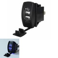 UTV Dual USB Charger Rocker Switch Backlit Blue LED Boat Car 12V-24V Waterproof