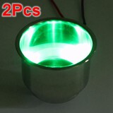 Green 8LEDs Camper Truck Stainless Steel Cup Drink Holder 2Pcs Marine Boat Car