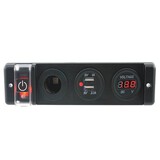 LED Panel Car Boat Dual USB Charger Voltmeter Cigarette Lighter Socket 12V 24V
