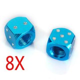 Bike Car Tyre Valve Blue Pair of DiCE Metal Covers