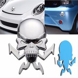 Auto Decal Label Bonnet Logo Sticker Skull Silver 3D Car Emblem Badge Motorcycle