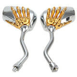 Rearview Skull Motorcycle Universal Chrome Mirrors Gold