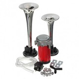 Trumpet Air Horn Loud Compressor Chrome Twin 12V Set Kit Car Boat