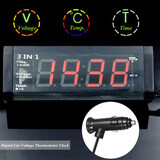 Voltage Meter Digital LED Temperature Thermometer Alarm Display Time 3 in 1 Car