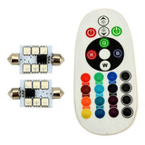 Pair RGB Remote Control 5050 Flash 6SMD 41MM Interior Lamp Car LED Light