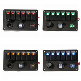 Dual USB Power Charger Voltmeter LED Rocker Switch Panel 6 Gang Marine Boat Rv