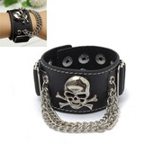 Metal Skull Cool Leather Wristband Fashion Black Unisex
