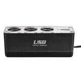 USB Charger Triple Socket Splitter Adapter 3 Way Car Cigarette Lighter DC12V