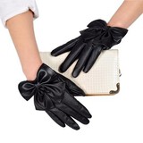 Butterfly Soft Women Wrist Fashion Bow PU Leather Gloves Winter