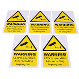 5pcs Stickers CCTV Yellow Window Signs Decal Warning