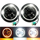 LED Motorcycle Round Angle Eyes 7 Inch Headlights Halo