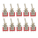 DPDT On-Off-On 10pcs 5A Red 6 PINs 3 Position 120Vac 2A Toggle Switch 250VAC
