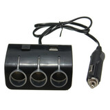 3 Way Cigarette Lighter Splitter Adapter Charger USB Black Socket Multi Car