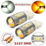 Dual Color LED White Amber SMD Pair Bulb Resistors Turn Signal Light Lamp