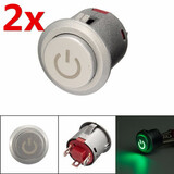 12V 22mm Green Power Push Button Autolock LED ON OFF Switch 2Pcs