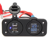 Dustproof Dual USB Port Ammeter LED Digital Voltmeter DC12-24V Waterproof