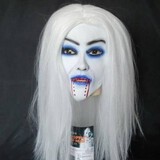 White Mask for Halloween Bleeding Creepy Hair Long Latex