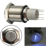 12V Push Button Switch Waterproof Horn 16mm Lighted Metal Momentary Blue LED