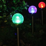 Light Crackle Ball Color Changing Garden Lamp Set Glass Solar Stake