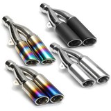 Muffler Twin Double Tip Motorcycle Universal Steel Exhaust Tail Pipe
