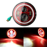 Red 7Inch 6000K LED Halo Wrangler Angle Eyes Beam Headlight Light For Jeep Turn White DRL