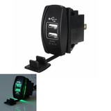 Green LED Backlit 5V 3.1A Car Boat Output Dual USB Charger Rocker Switch