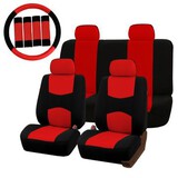 Red Black Full Protector Pad Belt Steel Ring Wheel Cover Universal Car Seat Covers