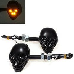 Turn Light Indicator Head 4 LED Amber Light Motorcycle Skull 12V