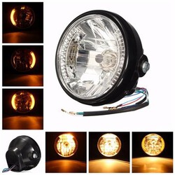 Amber LED Turn Signal Indicators 35W Harley Honda Motorcycle Headlight 7inch H4