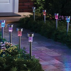 Pack Rechargeable Solar Powered Stainless Garden Lawn Steel Light Color Changing Led