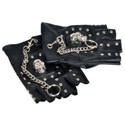 Cool Motorcycle Half Finger Gloves Chain Punk Skull Leather Rivet