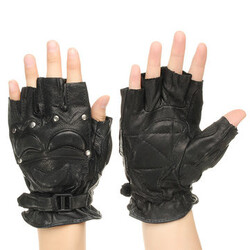 Finger Leather Gloves Black Half Boxing Biker Protective Men's Motorcycle Cycling Sports