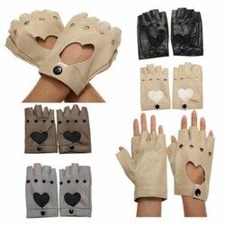 Women Driving Mittens Fingerless Sports Motorcycle Dance PU Leather Gloves