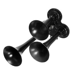 Trumpet Ultra Compact Black Metal 12V Universal Car Air Horn Kit Loud Triple 115DB Tone Sound