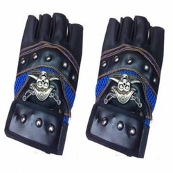 Motorcycle Sport Rivet Gloves Blue Skull PU Fitness