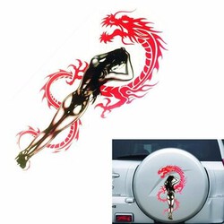 Sexy Dragon Girl Engine Hood Black Reflective Car Sticker Decal 40cm*21cm Red Beauty