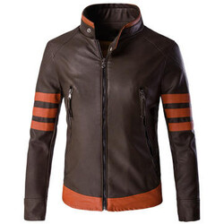Motorcycle Driving Men Jacket Leather Coffee Big