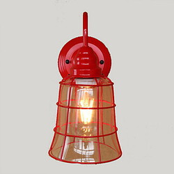 Country Wall Lamp American Red Glass Wrought Iron Vintage