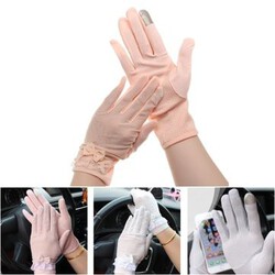 Silk Printed Riding Driving Lady Touch Screen Full Finger Summer Anti-UV Sleeves Long Lace
