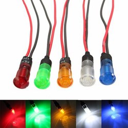 White with Wire LED Dash Panel Indicator 12V 8mm Green Amber Blue Light Lamp Red