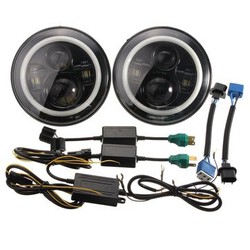 40W Harley Jeep Wrangler Headlight Angel Eyes White LED 6500K 3600LM Lamp 2Pcs