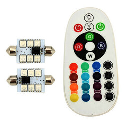 Pair RGB Remote Control 5050 Flash 6SMD 41MM Interior Lamp Car LED Light