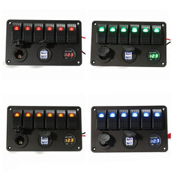 Dual USB Power Charger Voltmeter LED Rocker Switch Panel 6 Gang Marine Boat Rv